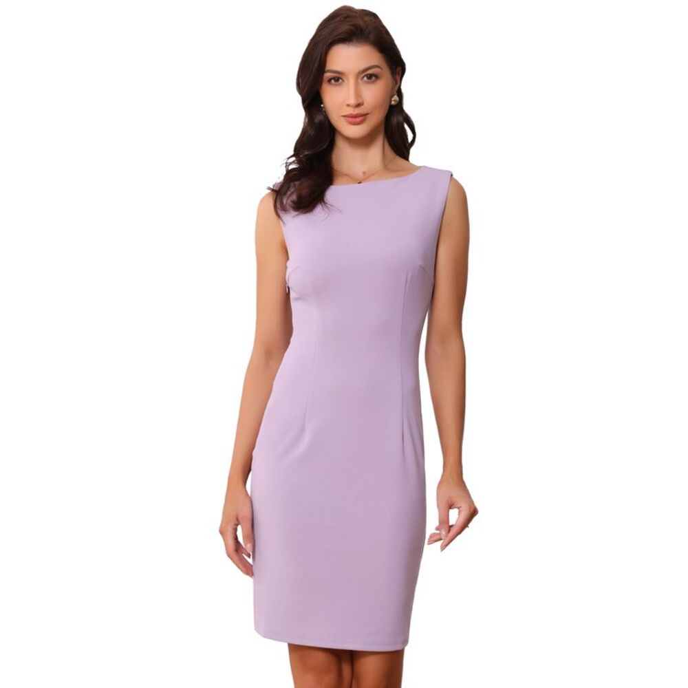 Sleeveless Sheath Dress Boat Neck Teacher Workwear Dresses Light Purple